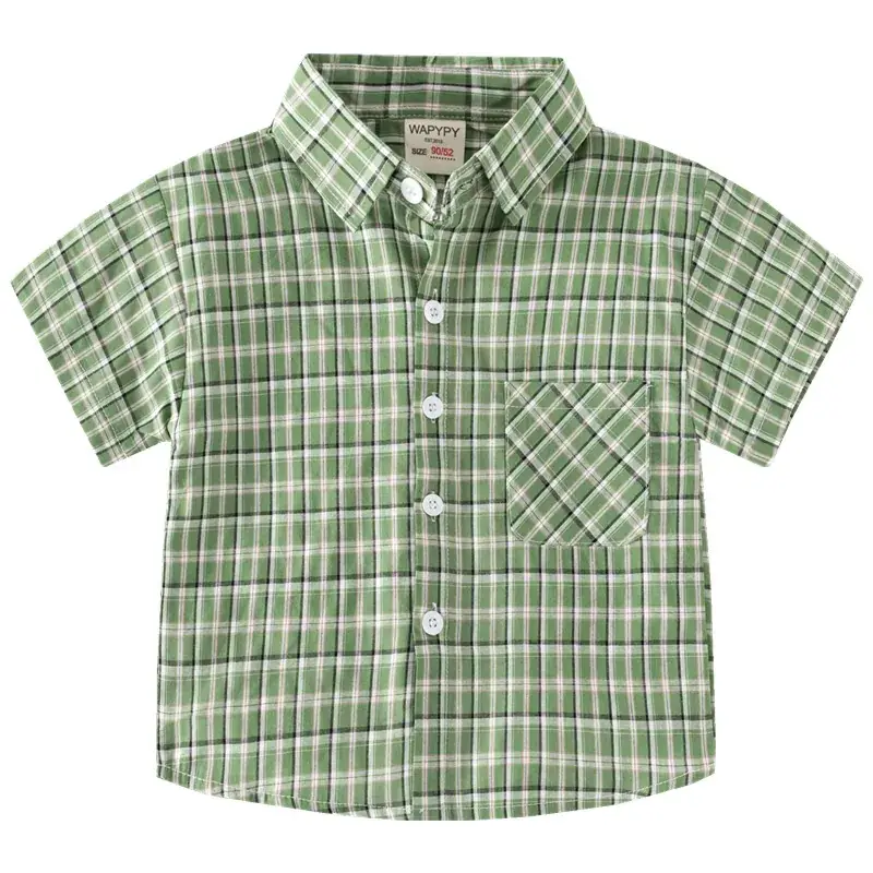 Kids Plaid Short Sleeve Shirt Blue White 2023 - Image 5
