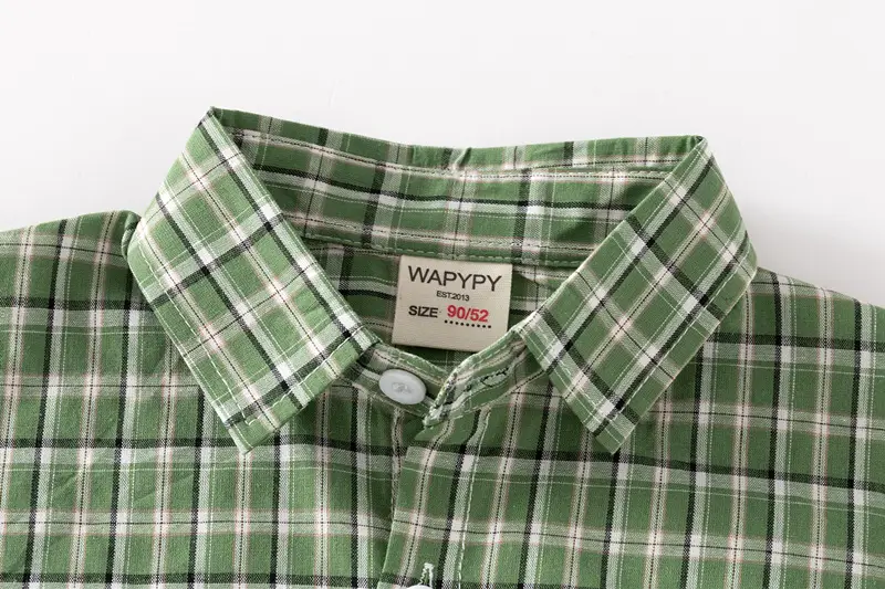 Kids Plaid Short Sleeve Shirt Blue White 2023 — feature 6
