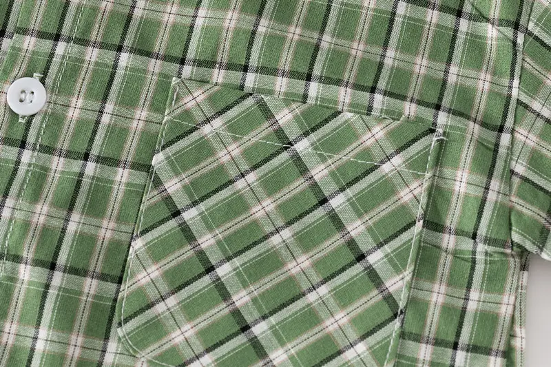 Kids Plaid Short Sleeve Shirt Blue White 2023 — feature 8