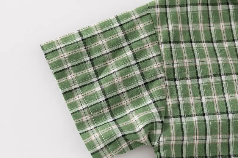 Kids Plaid Short Sleeve Shirt Blue White 2023 — feature 9