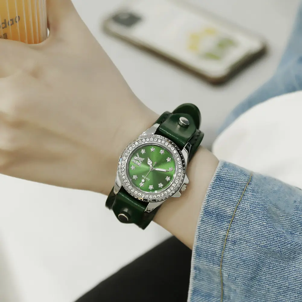 Women's Diamond Watch with Brown Leather Belt — feature 2