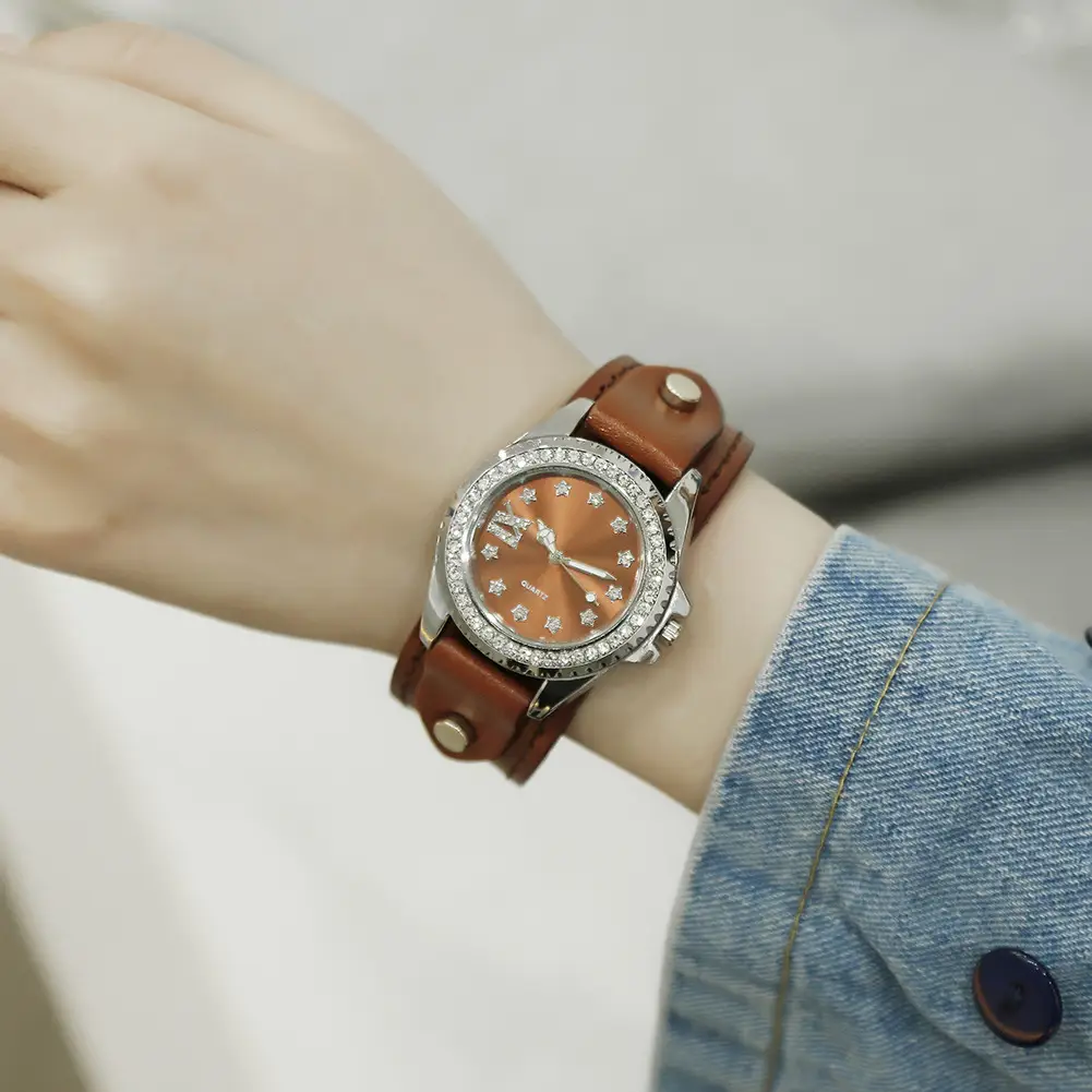 Women's Diamond Watch with Brown Leather Belt — feature 4