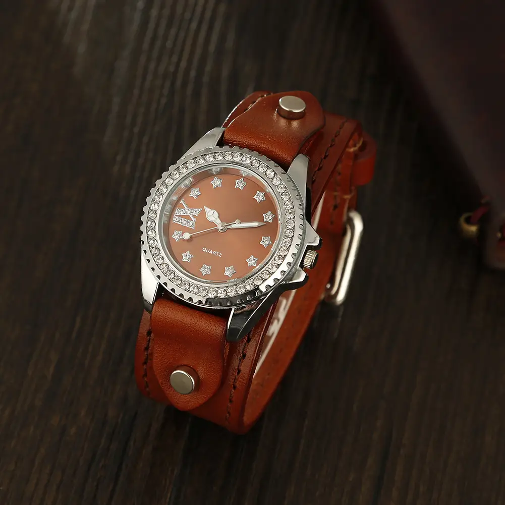 Women's Diamond Watch with Brown Leather Belt — feature 6