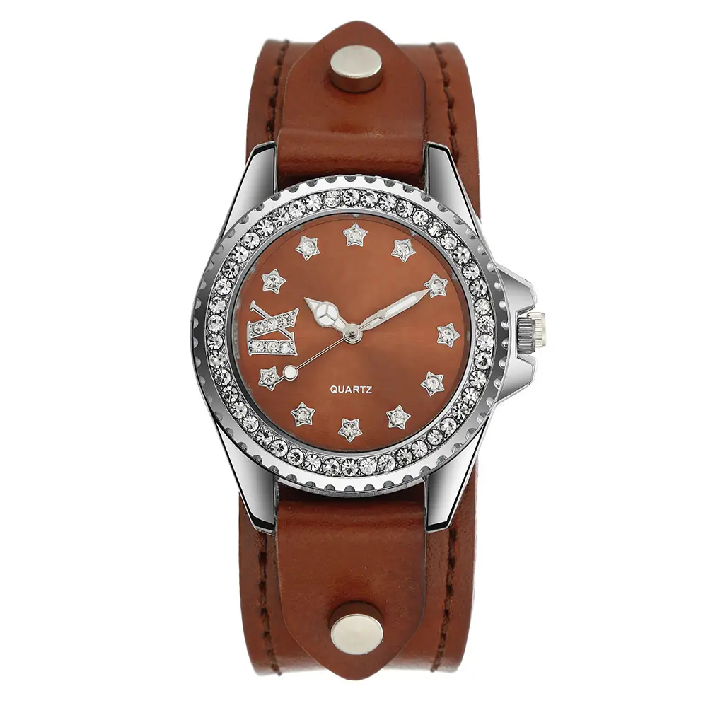 Women's Diamond Watch with Brown Leather Belt - Image 5