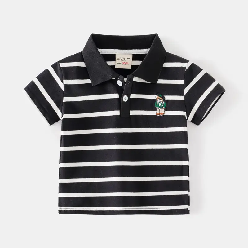 Kids Striped Polo Shirt Black White 2026 - Image 6