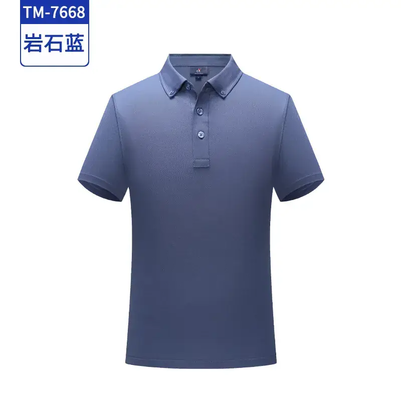 Men Blue Polo T-Shirt Ice Silk Cool Short Sleeve - Image 8