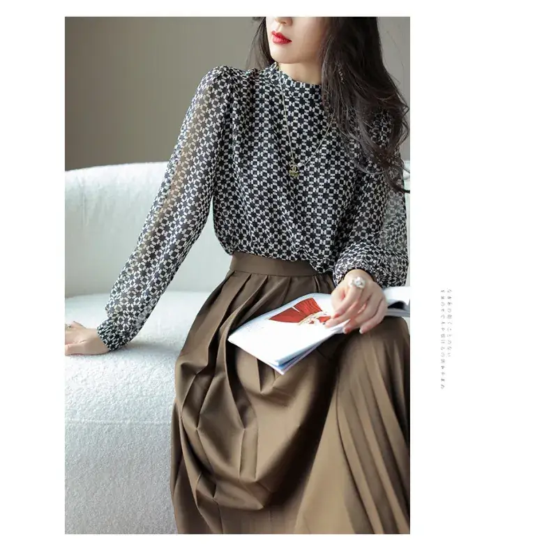 Slim Printed Silk Shirt with Double Heavy Neckline