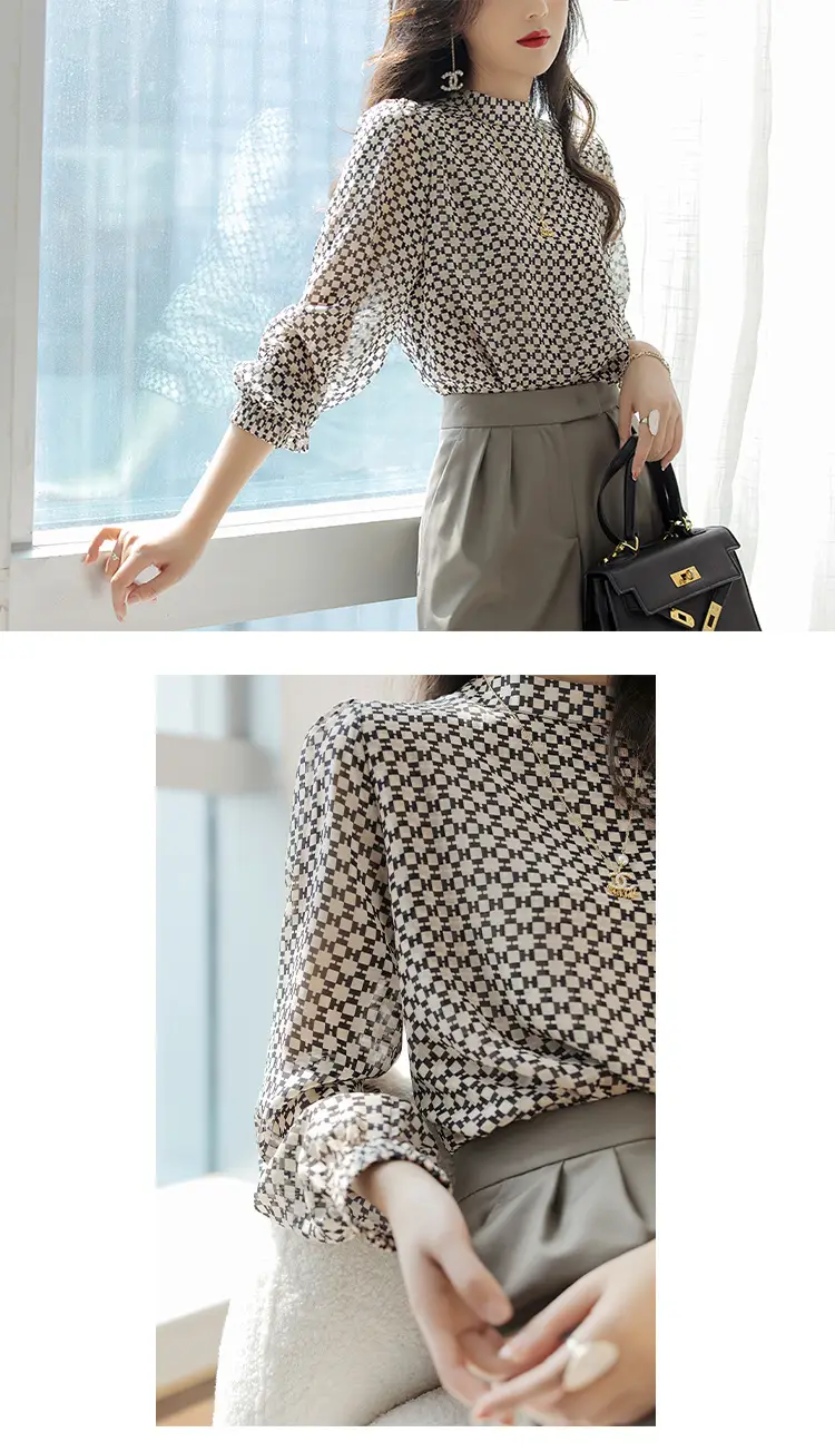 Slim Printed Silk Shirt with Double Heavy Neckline — feature 7
