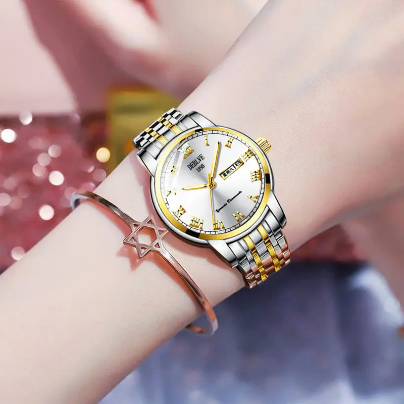 Luxury Red Dial Women's Quartz Watch with Gold & Silver Band — feature 10