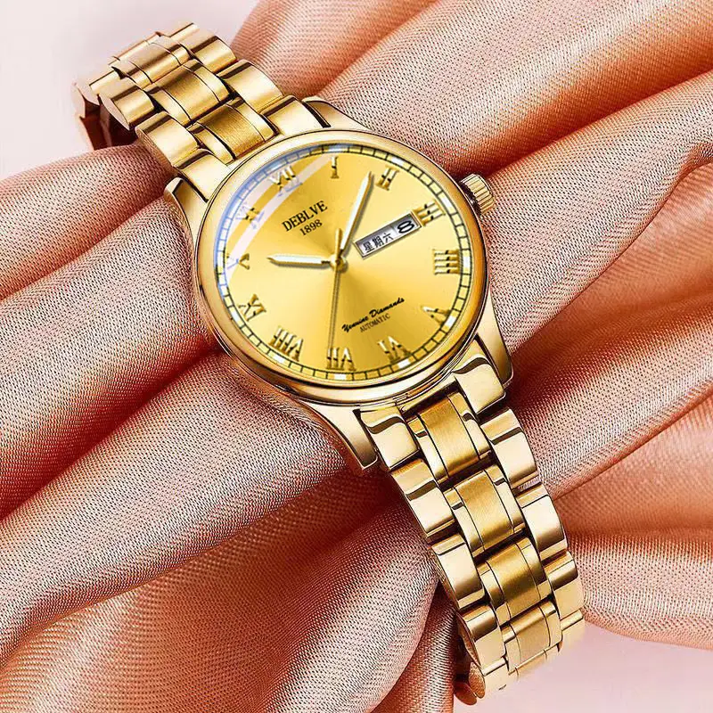 Luxury Red Dial Women's Quartz Watch with Gold & Silver Band — feature 4