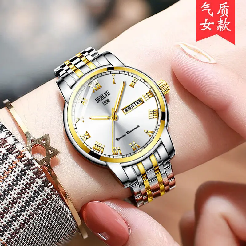 Luxury Red Dial Women's Quartz Watch with Gold & Silver Band — feature 5