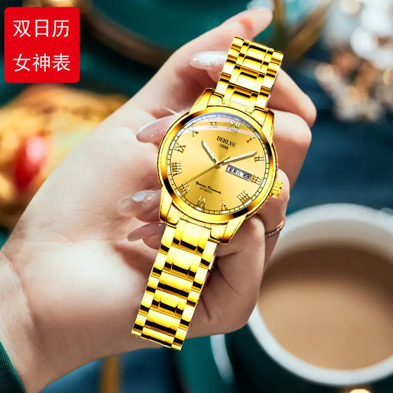 Luxury Red Dial Women's Quartz Watch with Gold & Silver Band — feature 6