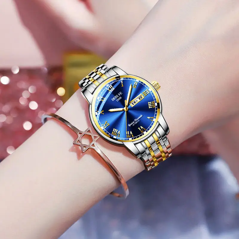 Luxury Red Dial Women's Quartz Watch with Gold & Silver Band — feature 8