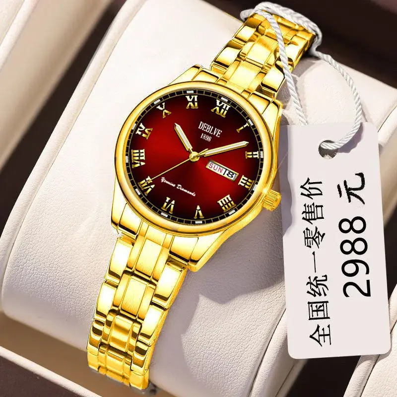 Luxury Red Dial Women's Quartz Watch with Gold & Silver Band - Image 2