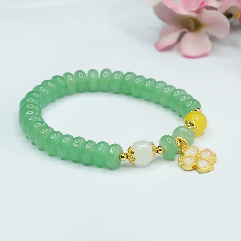 Guan Yu Aventurine Bead Bracelet with Yellow Drop - Image 4