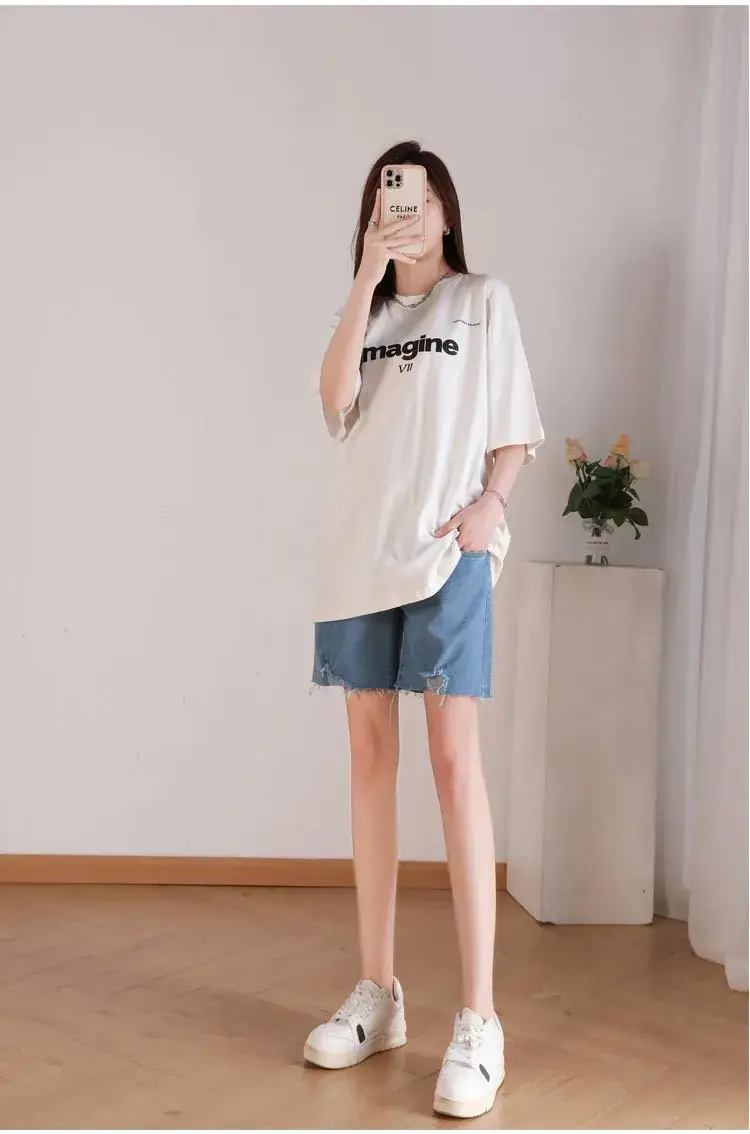 New Pregnant Women's Jeans Shorts Extra Large Ripped Design — feature 20