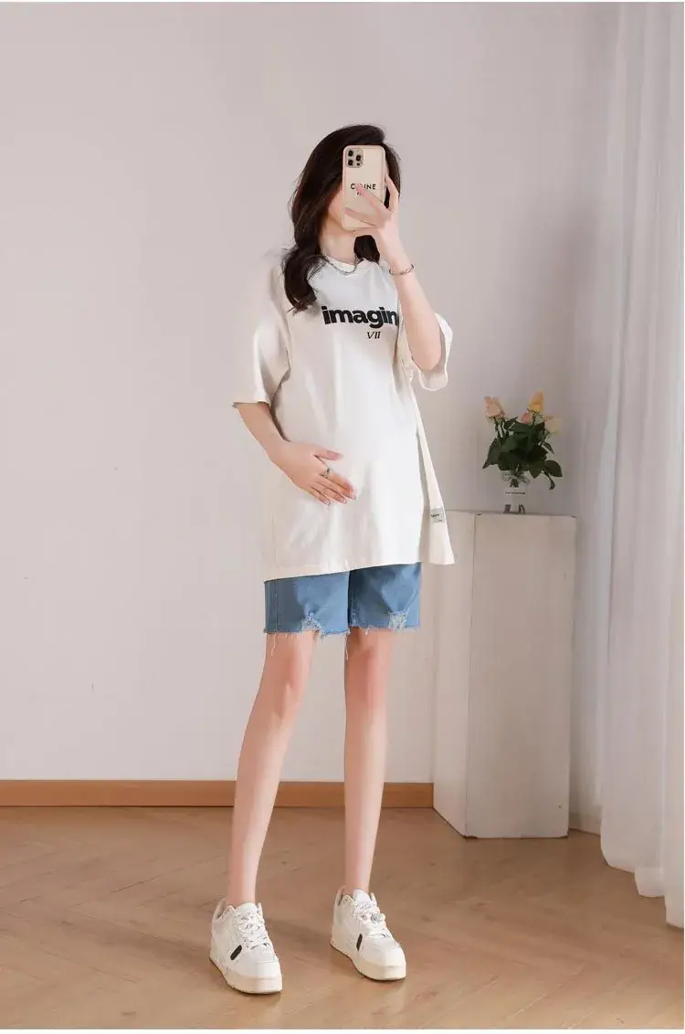 New Pregnant Women's Jeans Shorts Extra Large Ripped Design — feature 21