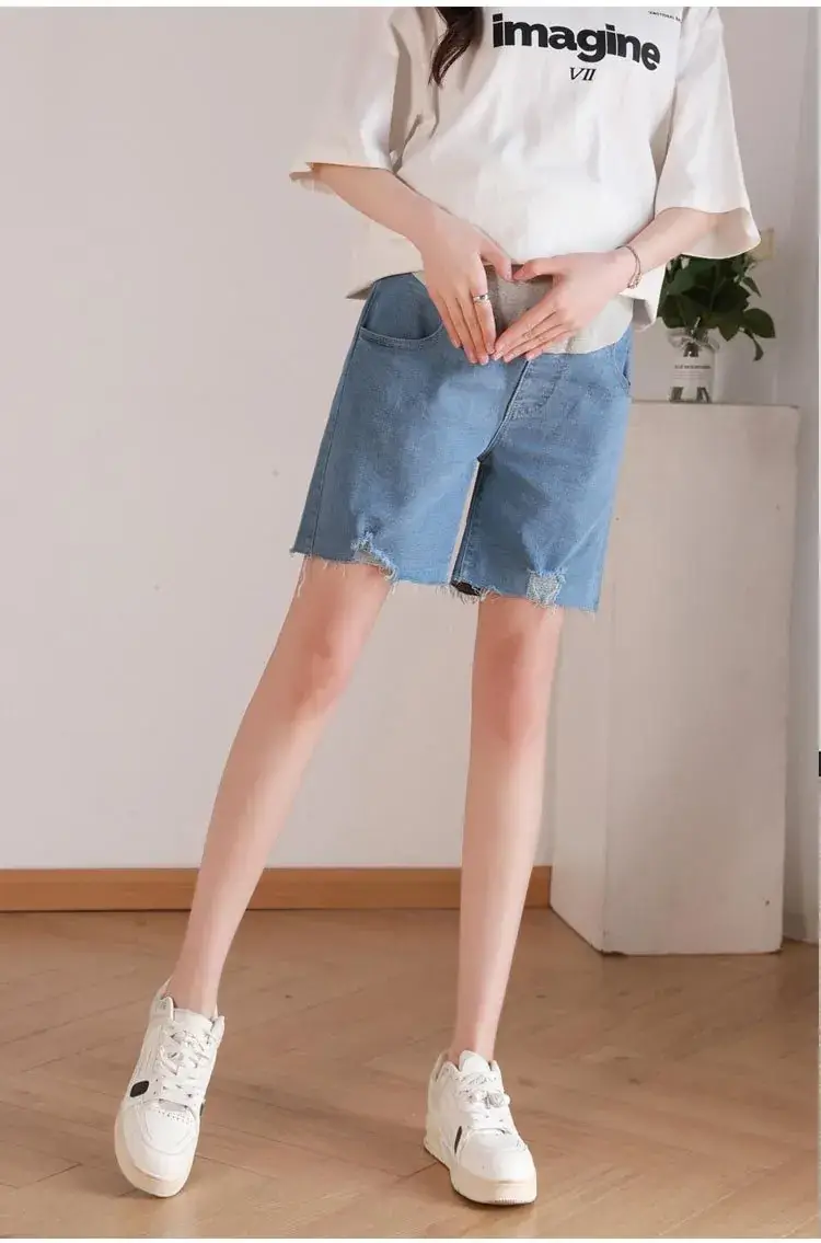 New Pregnant Women's Jeans Shorts Extra Large Ripped Design — feature 22