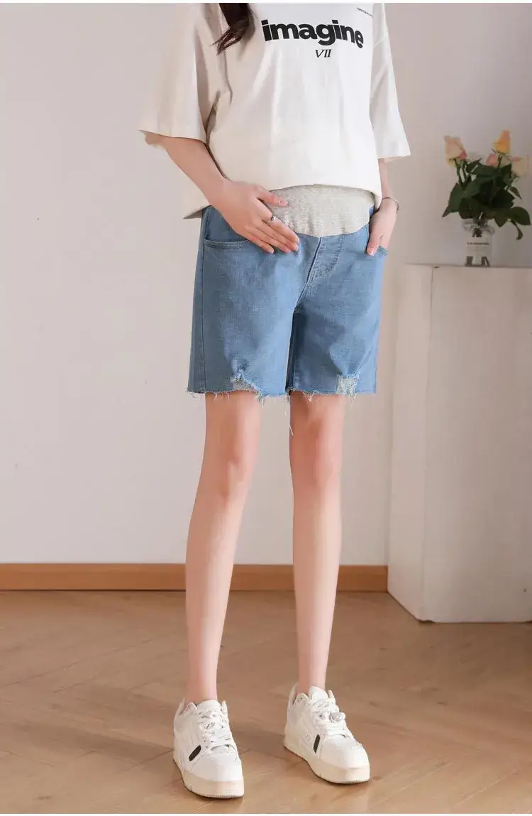 New Pregnant Women's Jeans Shorts Extra Large Ripped Design — feature 26