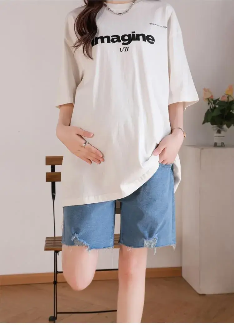 New Pregnant Women's Jeans Shorts Extra Large Ripped Design — feature 27