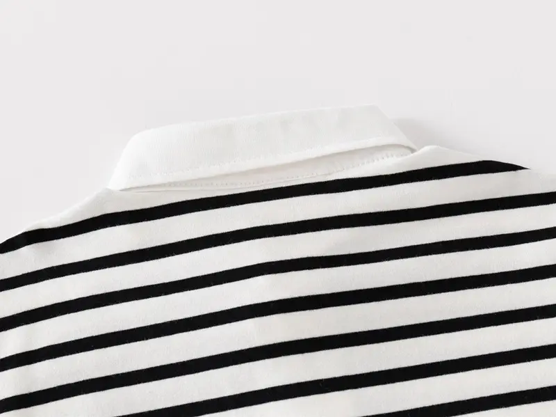 Kids Striped Polo T-Shirt Black White Korean Style — feature 11