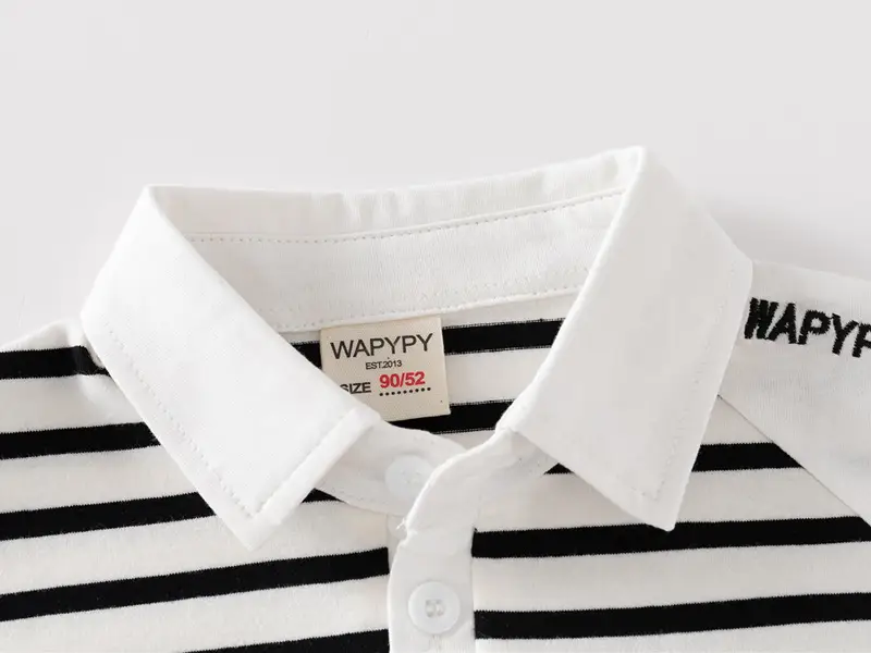 Kids Striped Polo T-Shirt Black White Korean Style — feature 6