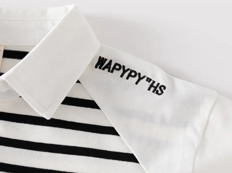 Kids Striped Polo T-Shirt Black White Korean Style — feature 7