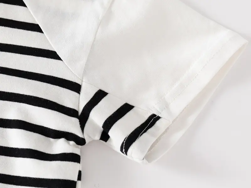 Kids Striped Polo T-Shirt Black White Korean Style — feature 8