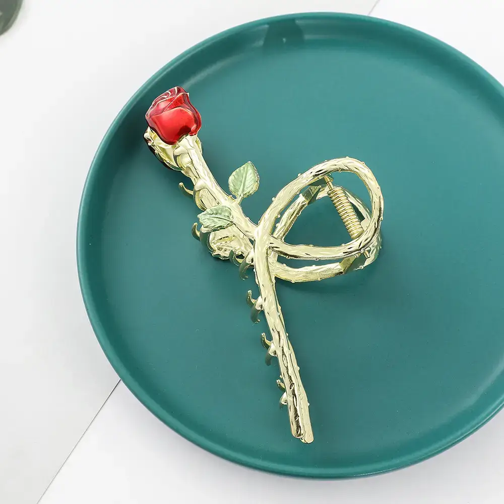 Golden Flower Hair Clip for Women Summer High Head