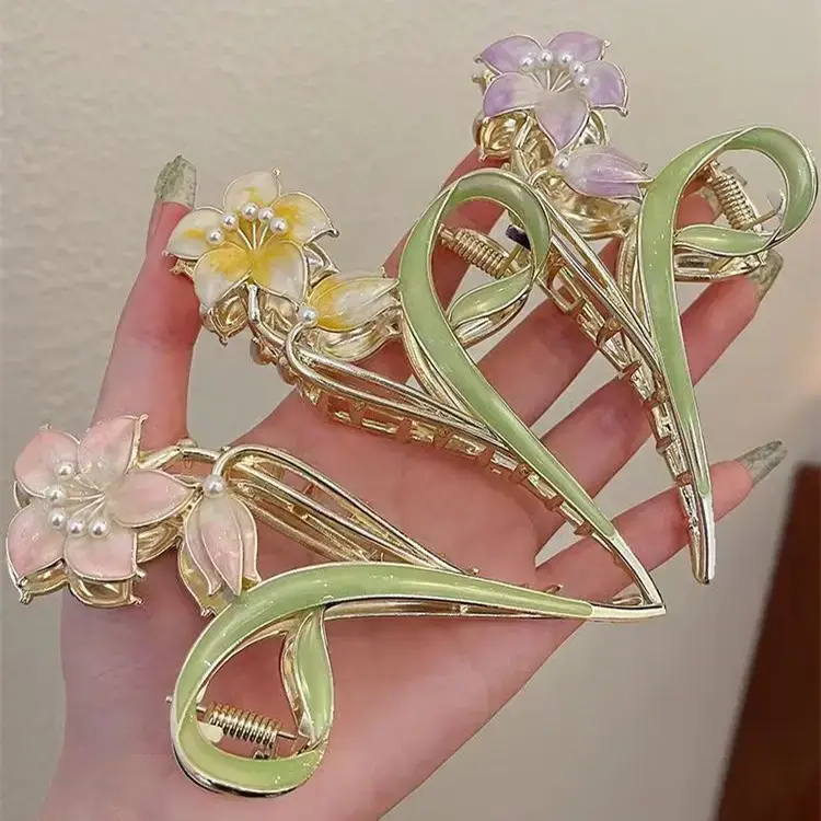 Golden Flower Hair Clip for Women Summer High Head