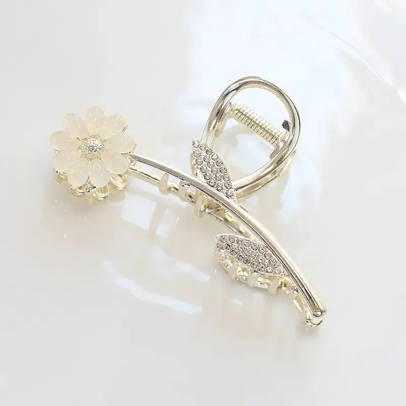 Golden Flower Hair Clip for Women Summer High Head