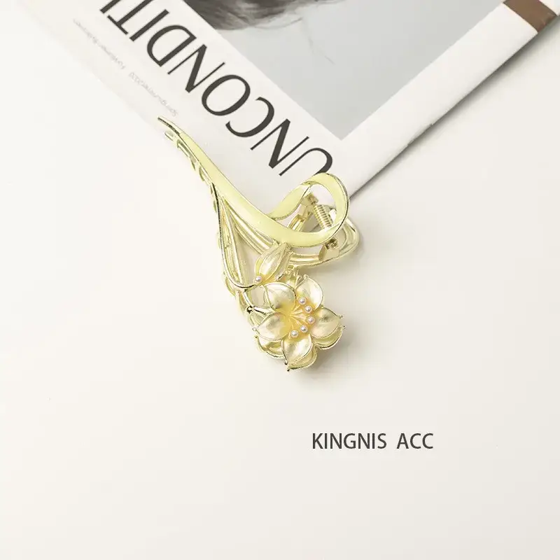 Golden Flower Hair Clip for Women Summer High Head