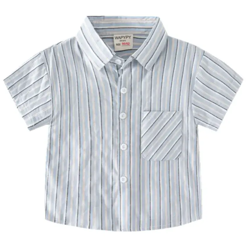Kids Striped Short Sleeve Shirt Blue White 2023 - Image 5
