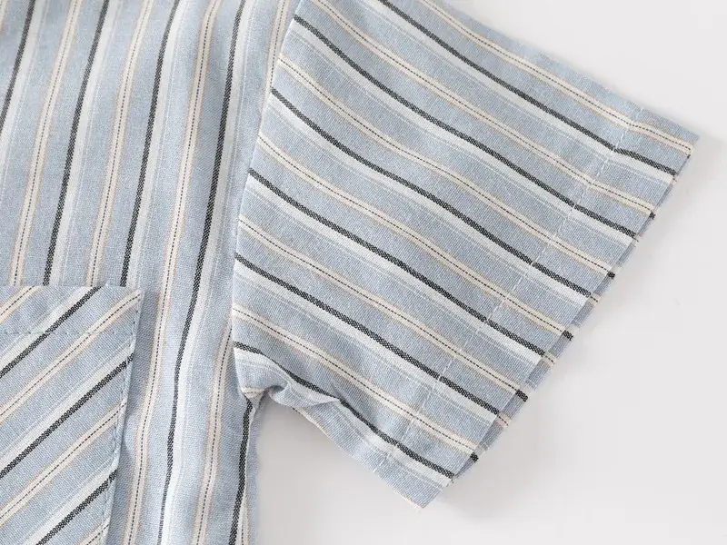 Kids Striped Short Sleeve Shirt Blue White 2023 — feature 9
