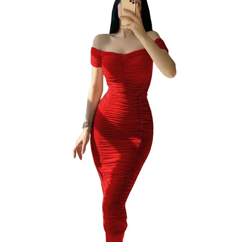 Off-Shoulder Pleated Summer Dress for Women - Image 2