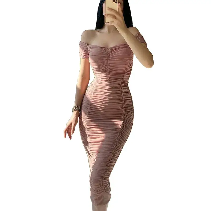 Off-Shoulder Pleated Summer Dress for Women - Image 3