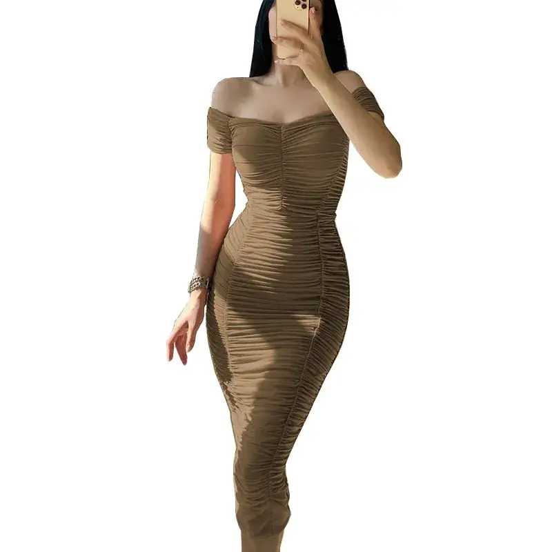 Off-Shoulder Pleated Summer Dress for Women - Image 4