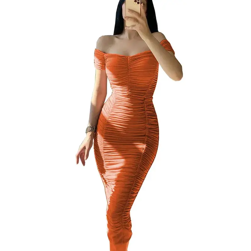 Off-Shoulder Pleated Summer Dress for Women - Image 5