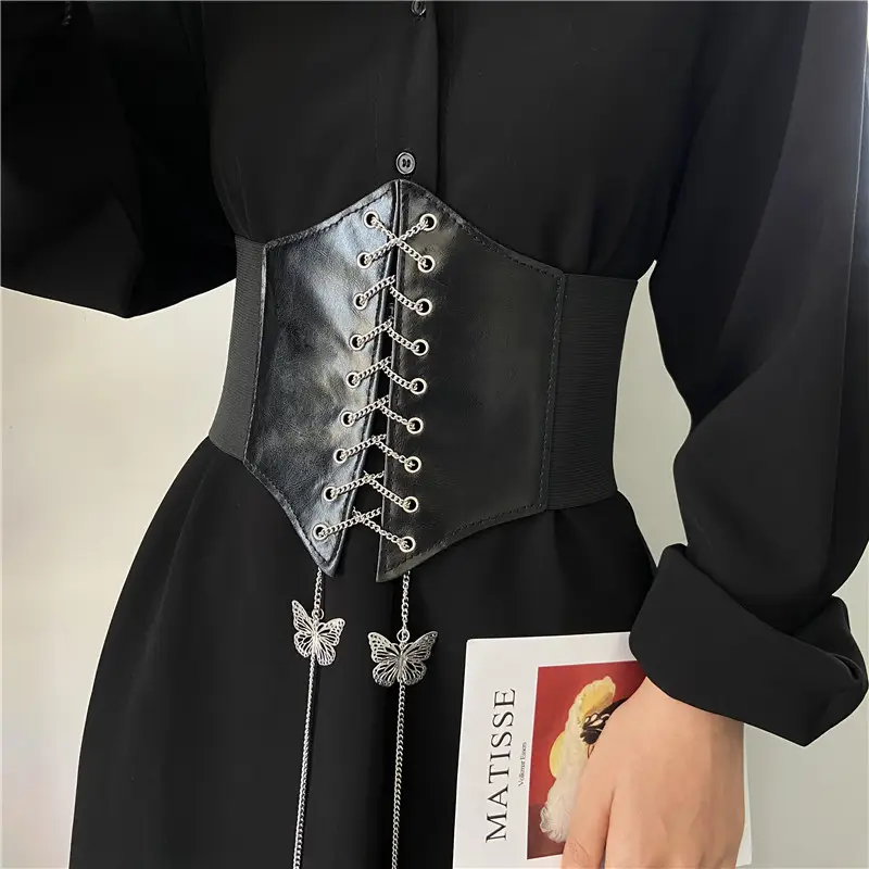 Black Butterfly Belt with Lace & Chain for Women - Image 5