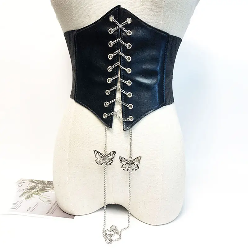 Black Butterfly Belt with Lace & Chain for Women