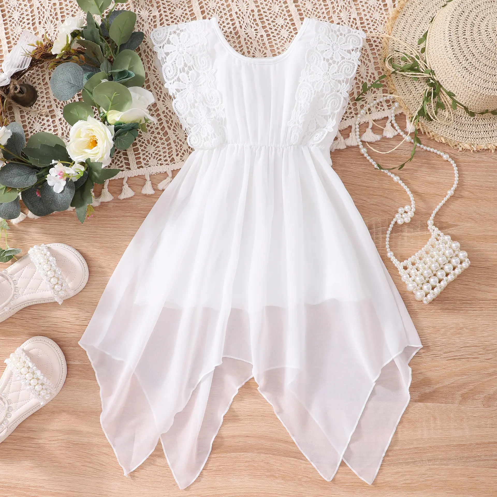 White Lace Irregular Skirt Dress for Girls Middle Age — feature 1