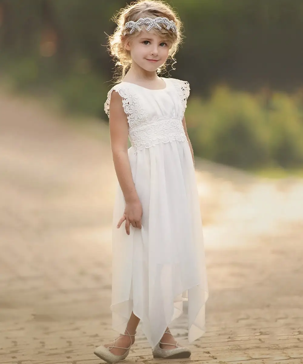 White Lace Irregular Skirt Dress for Girls Middle Age — feature 10