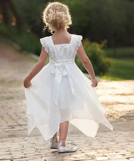 White Lace Irregular Skirt Dress for Girls Middle Age — feature 11