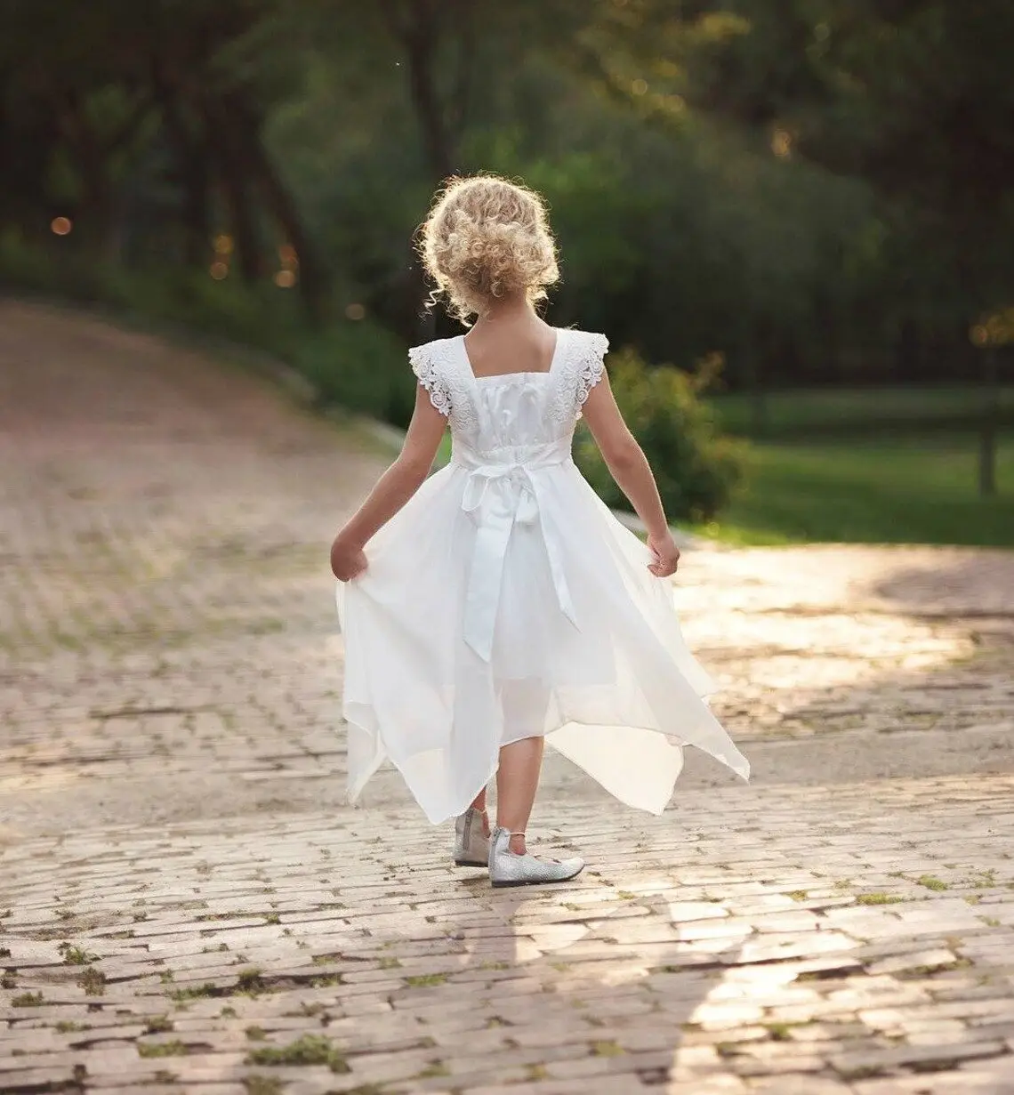 White Lace Irregular Skirt Dress for Girls Middle Age — feature 12