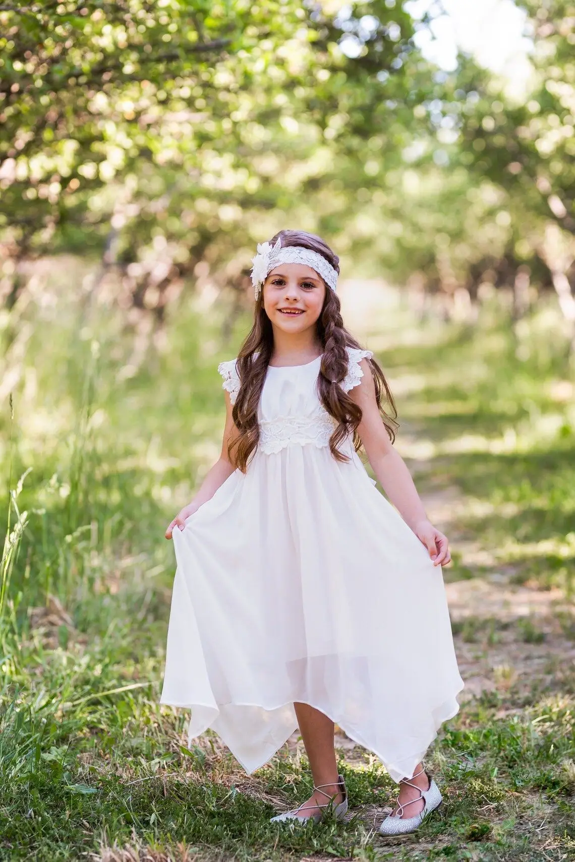 White Lace Irregular Skirt Dress for Girls Middle Age — feature 14