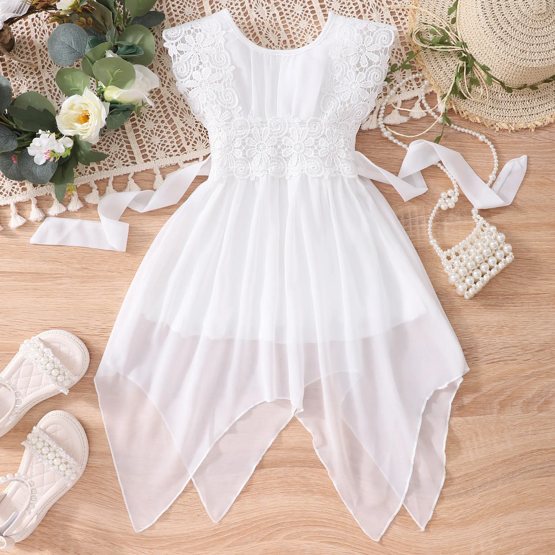 White Lace Irregular Skirt Dress for Girls Middle Age — feature 2