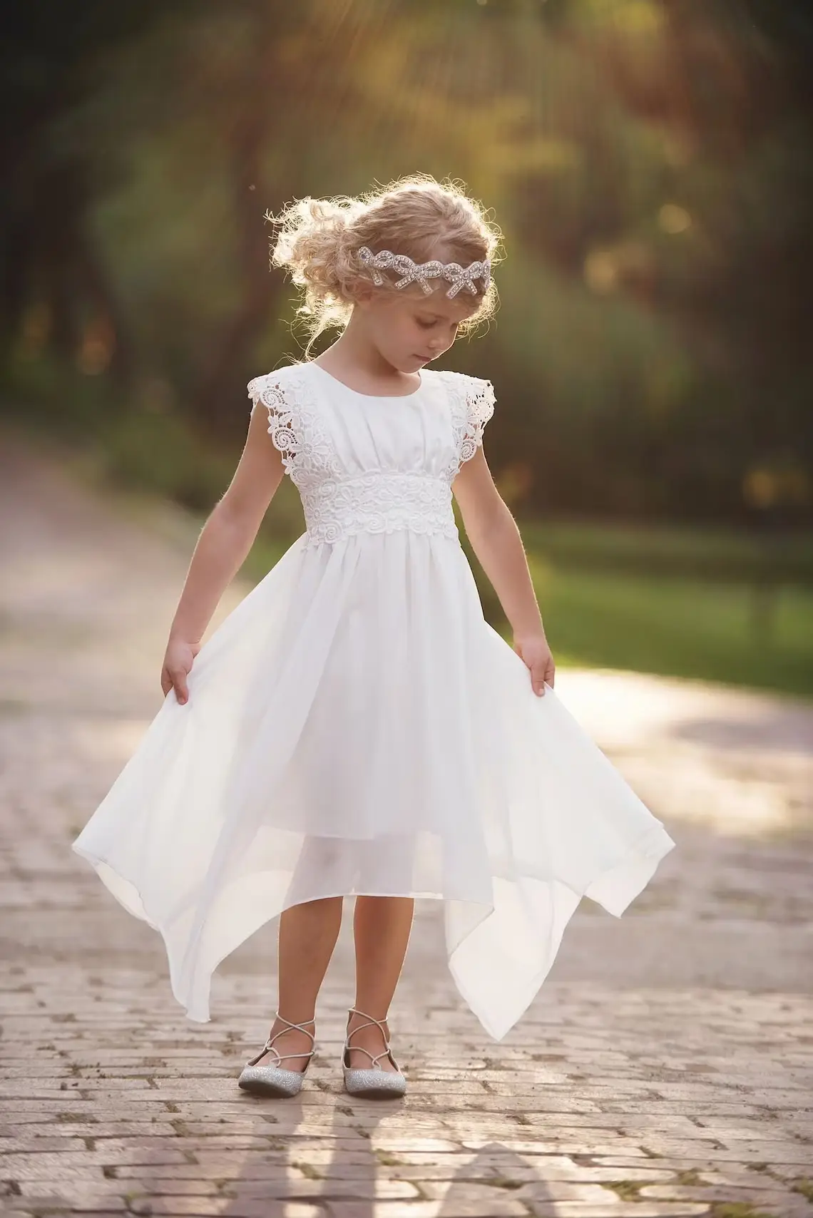 White Lace Irregular Skirt Dress for Girls Middle Age — feature 8