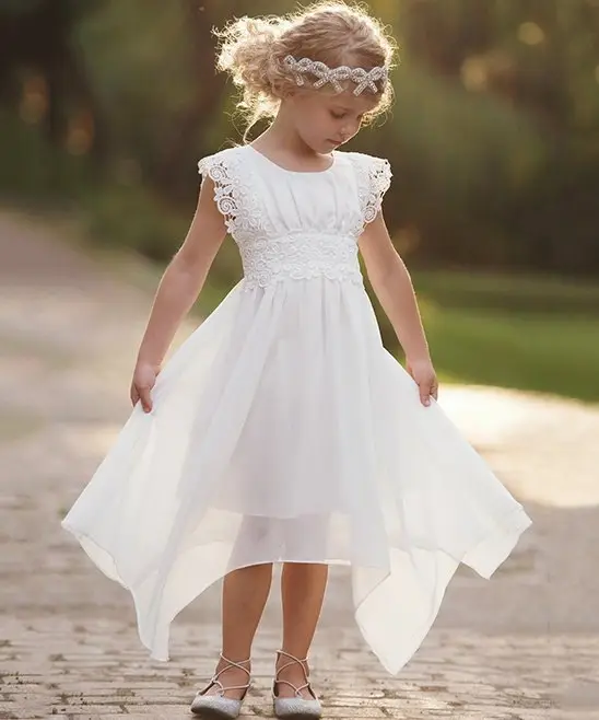 White Lace Irregular Skirt Dress for Girls Middle Age — feature 9
