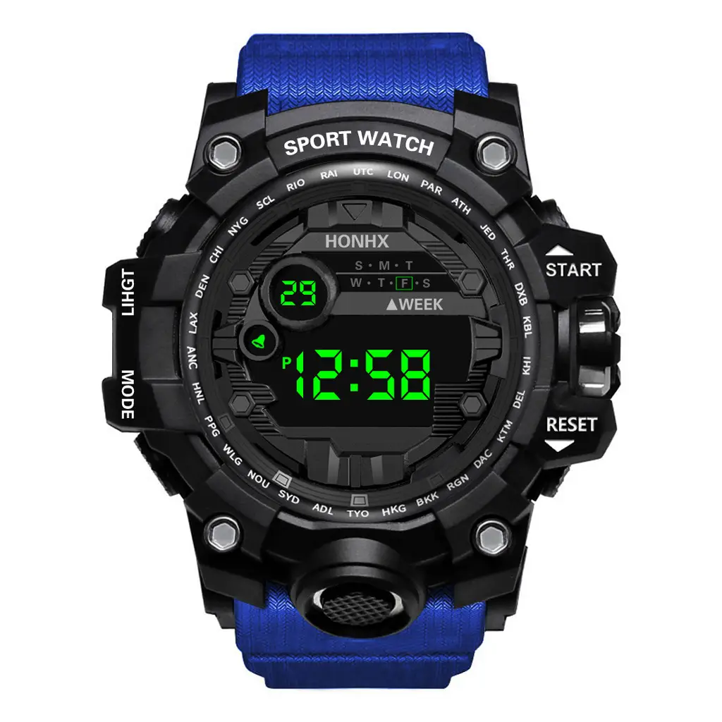 Men's Waterproof Sports Digital Watch Black 10.58 Display