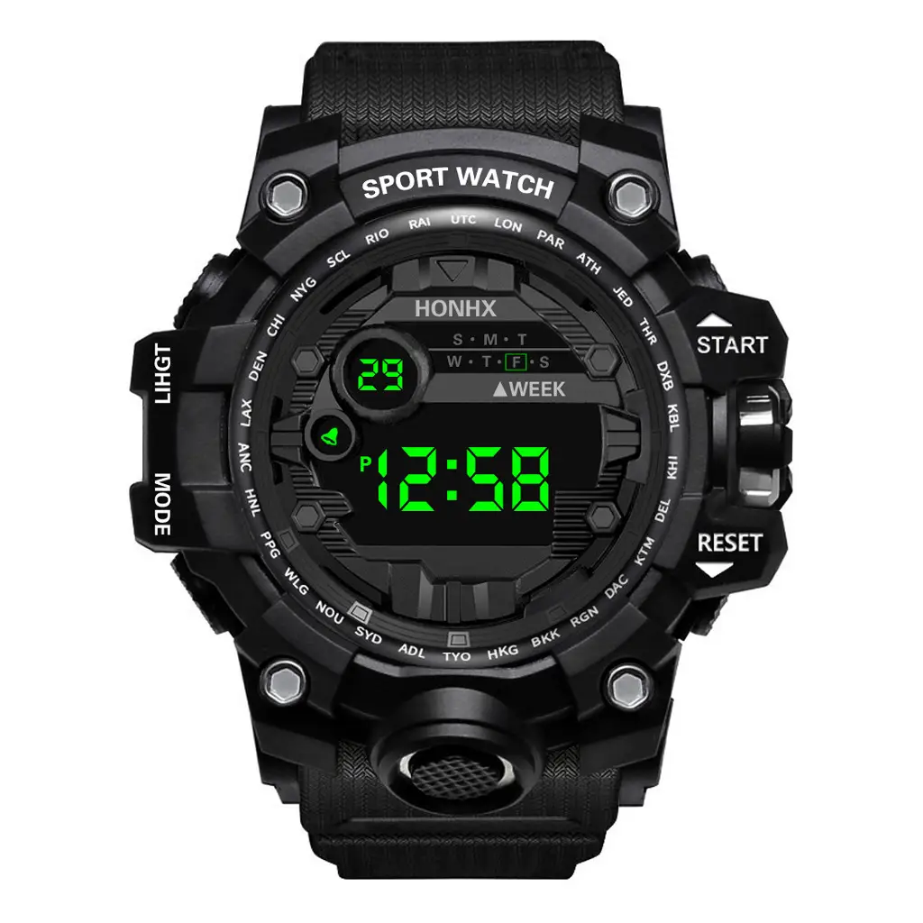 Men's Waterproof Sports Digital Watch Black 10.58 Display